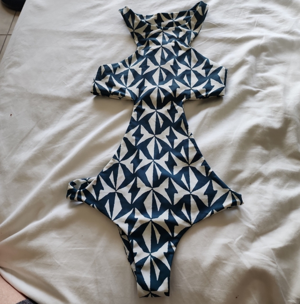 Mikoh Blue and White Cutout One-Piece Swimsuit - Picture 2 of 6